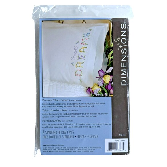 NOS Dimensions Stamped Cross Stitch Set of 2 Pillow Cases SWEET DREAMS 73189 - Picture 1 of 5
